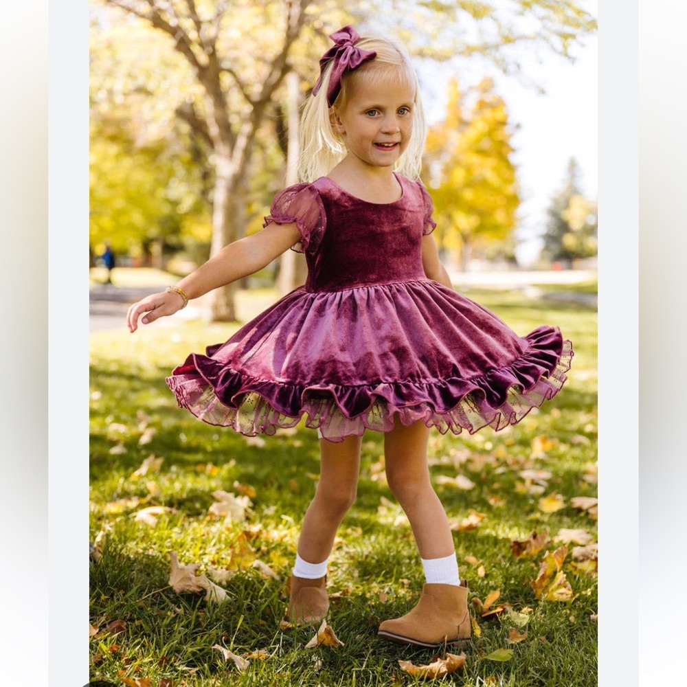 OLLIE JAY LEAH PLUM VELVET ROMPER (6-12mo) AND DRESS (2T)
